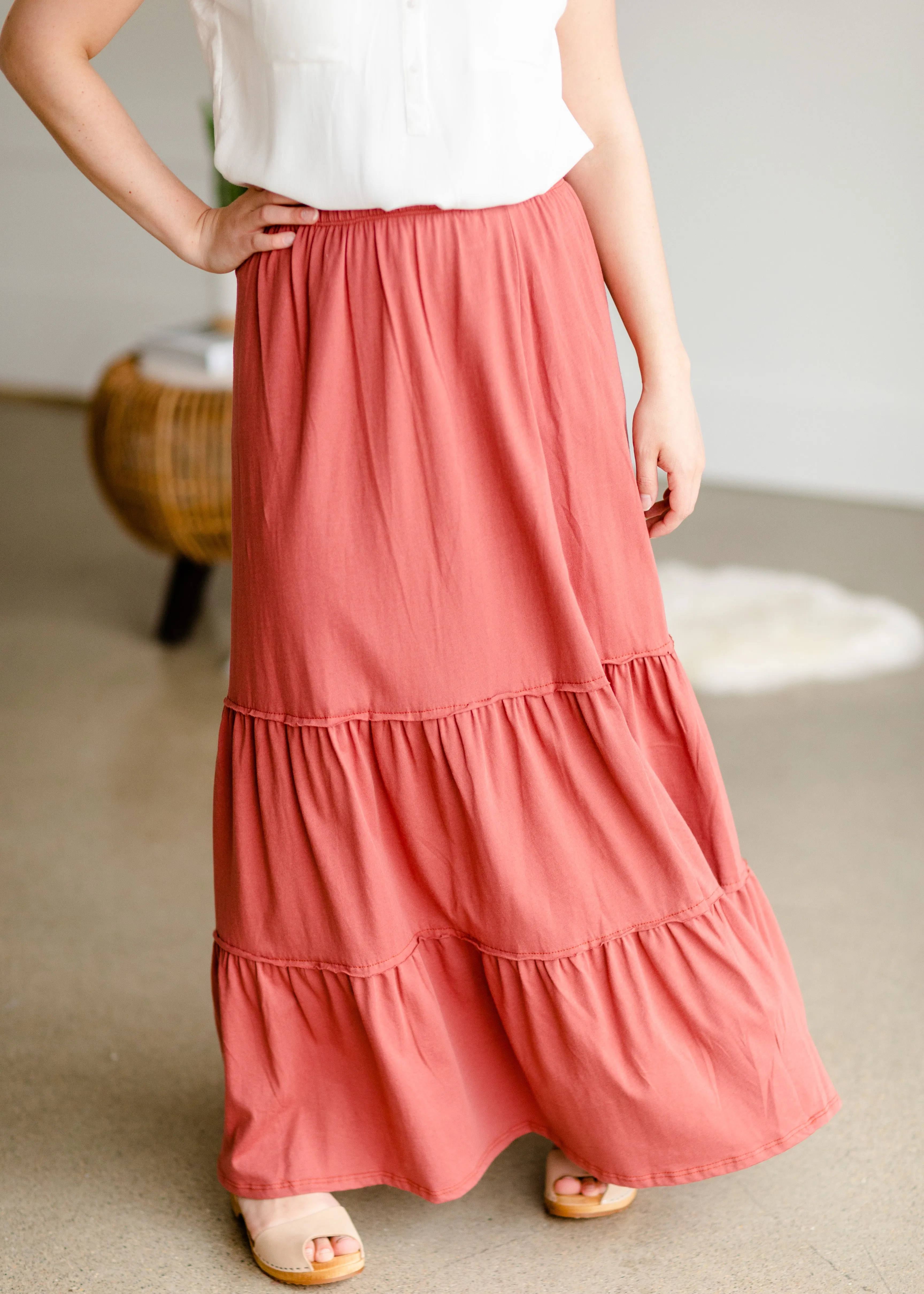 Terracotta Tiered Peasant Skirt