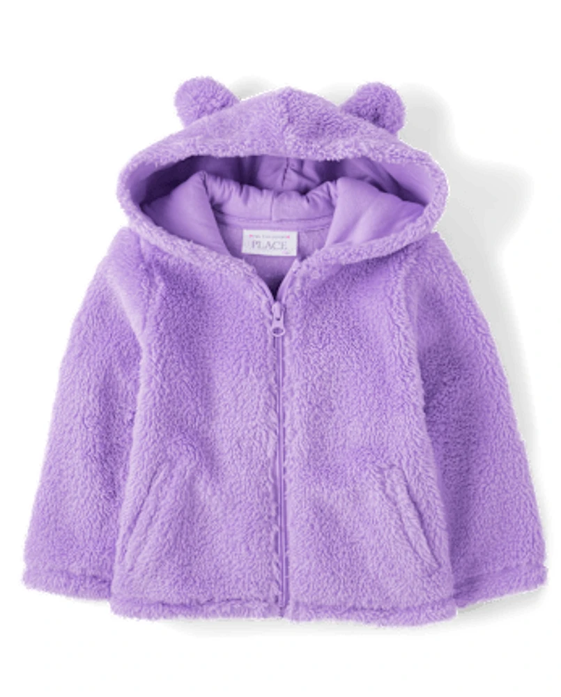 The Children's Place Toddler Girls Bear Sherpa Zip Up Hoodie