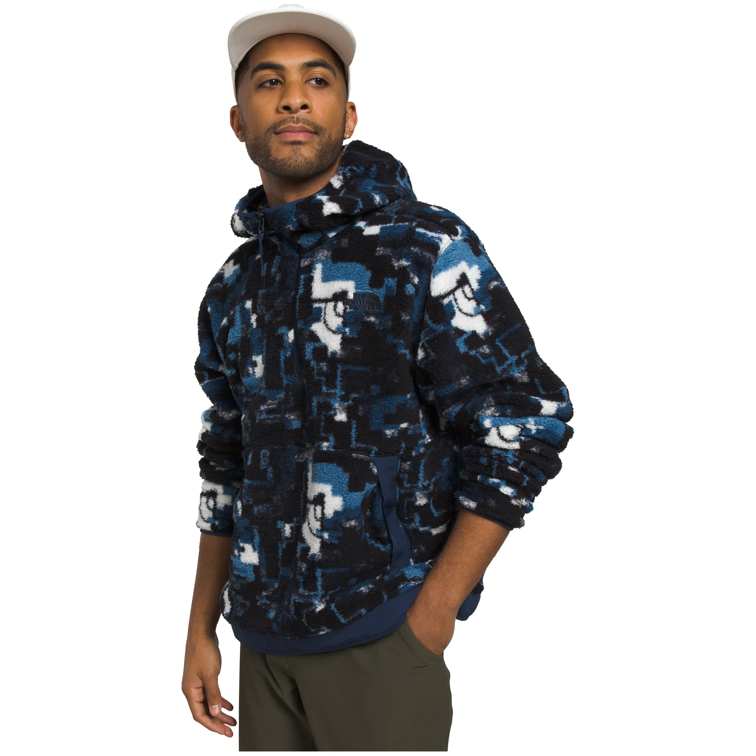 The North Face Men's Campshire Fleece Hoodie in Summit Navy Digital Half Dome Print