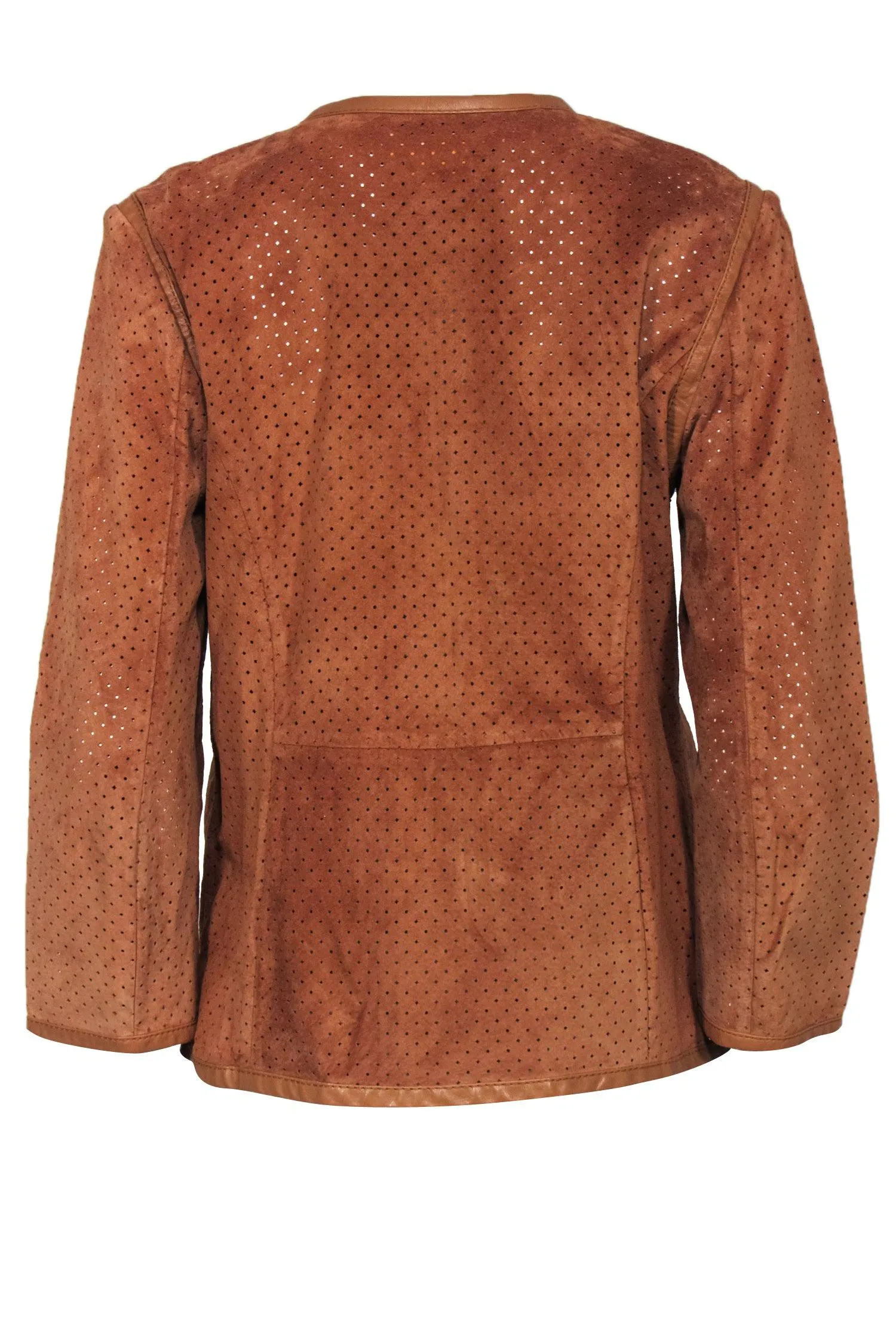 Tory Burch - Tan Perforated Suede Leather Jacket Sz 12