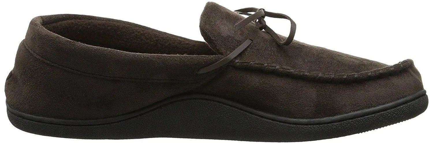 Totes Men's Microsuede Boater Moccasin Slipper with Sherpa Lining  