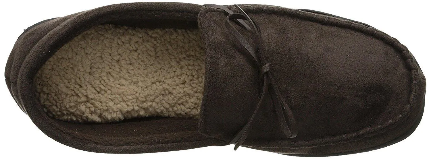 Totes Men's Microsuede Boater Moccasin Slipper with Sherpa Lining  