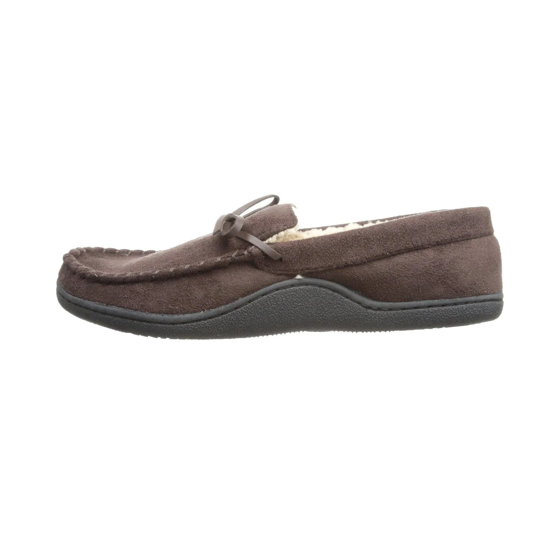 Totes Men's Microsuede Boater Moccasin Slipper with Sherpa Lining  