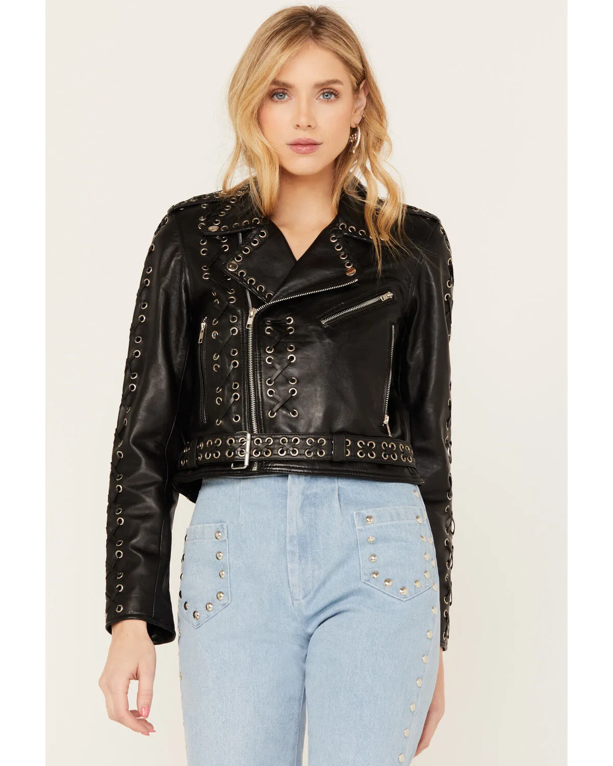 Understated Leather Women's Destiny Eyelet Moto Jacket