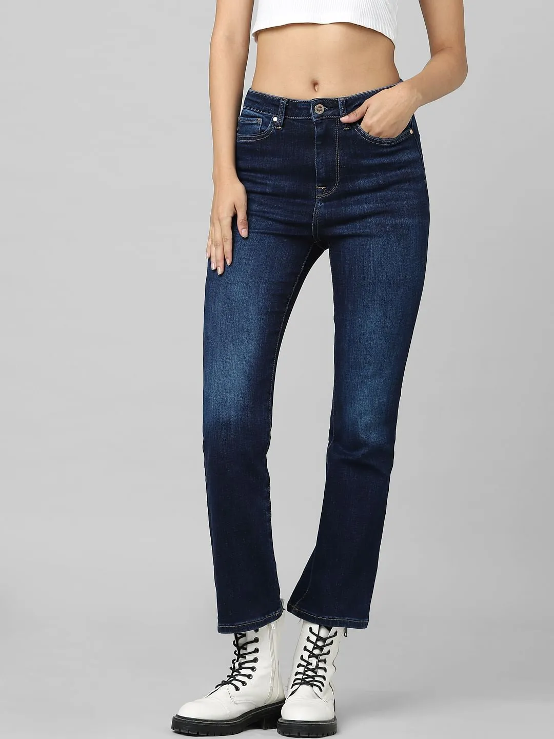 UNIQUE Dark Blue High Rise Flared Jeans