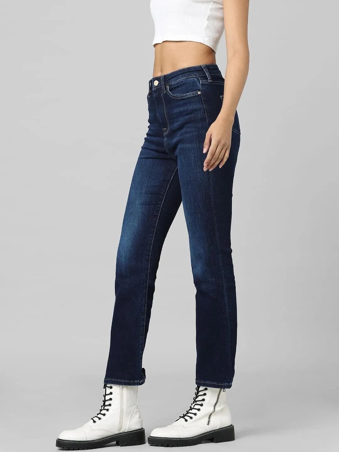 UNIQUE Dark Blue High Rise Flared Jeans