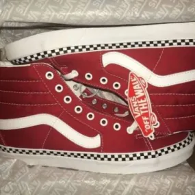 Vans racing red check foxing sk8 hi checkerboard sneakers mens new rare