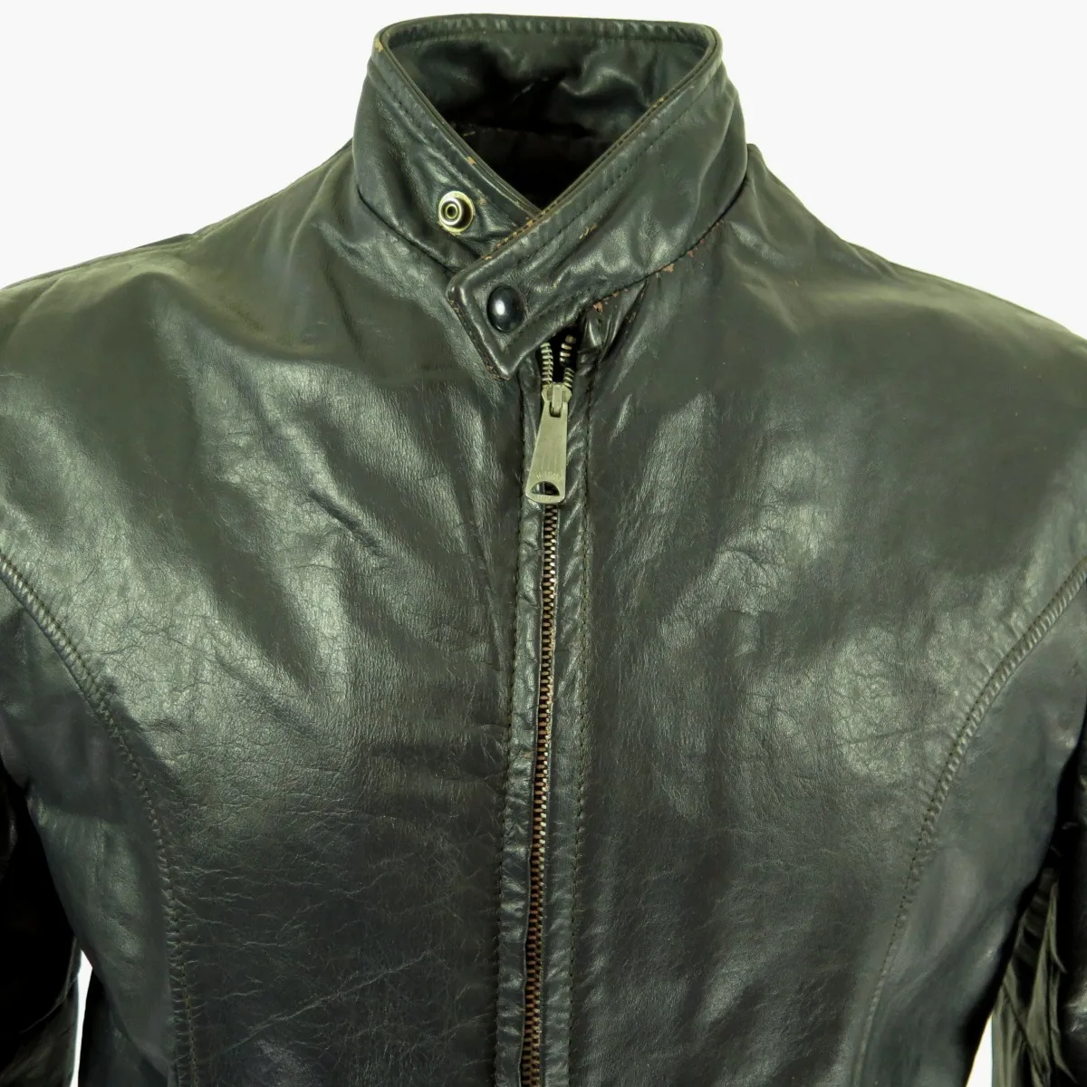 Vintage 60s Cafe Racer Leather Biker Jacket 40 or M Blue Motorcycle