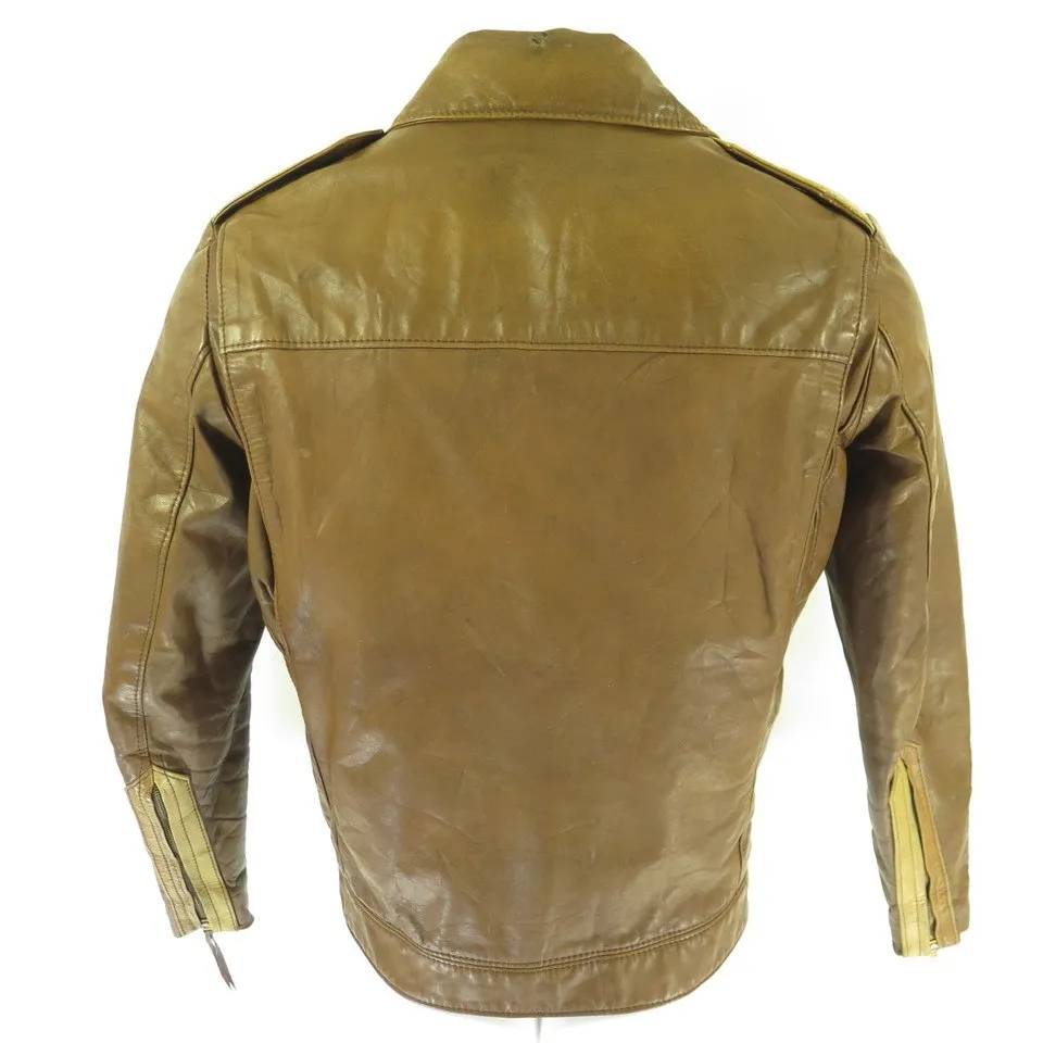 Vintage 60s Leather Motorcycle Jacket Mens 38 Biker Brown Quilted Liner Talon