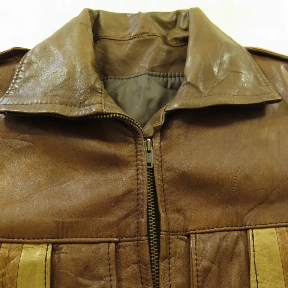 Vintage 60s Leather Motorcycle Jacket Mens 38 Biker Brown Quilted Liner Talon