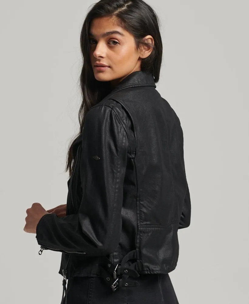 Vintage Coated Biker Jacket | Black