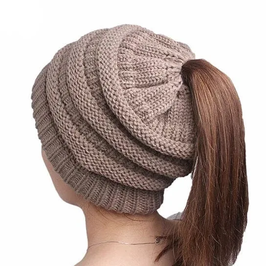 VistaShops Women's Pony Beanie Cable Knit Hat