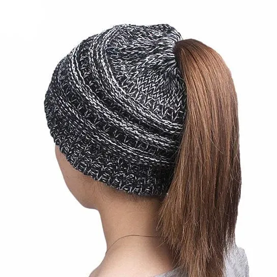 VistaShops Women's Pony Beanie Cable Knit Hat