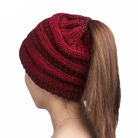 VistaShops Women's Pony Beanie Cable Knit Hat