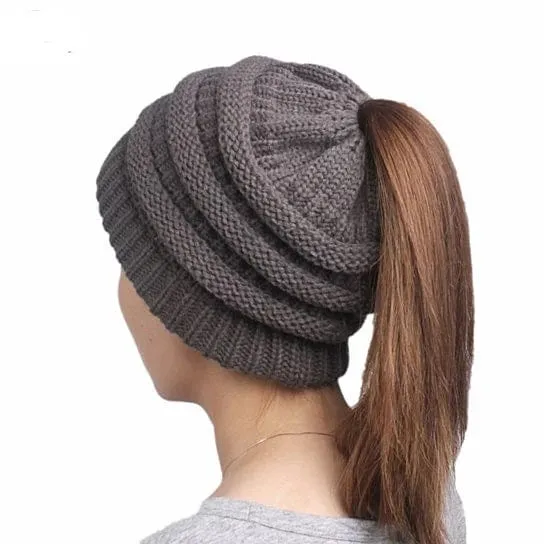 VistaShops Women's Pony Beanie Cable Knit Hat