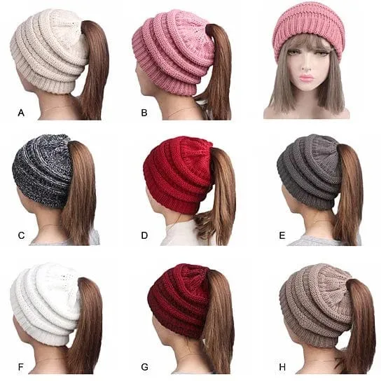 VistaShops Women's Pony Beanie Cable Knit Hat