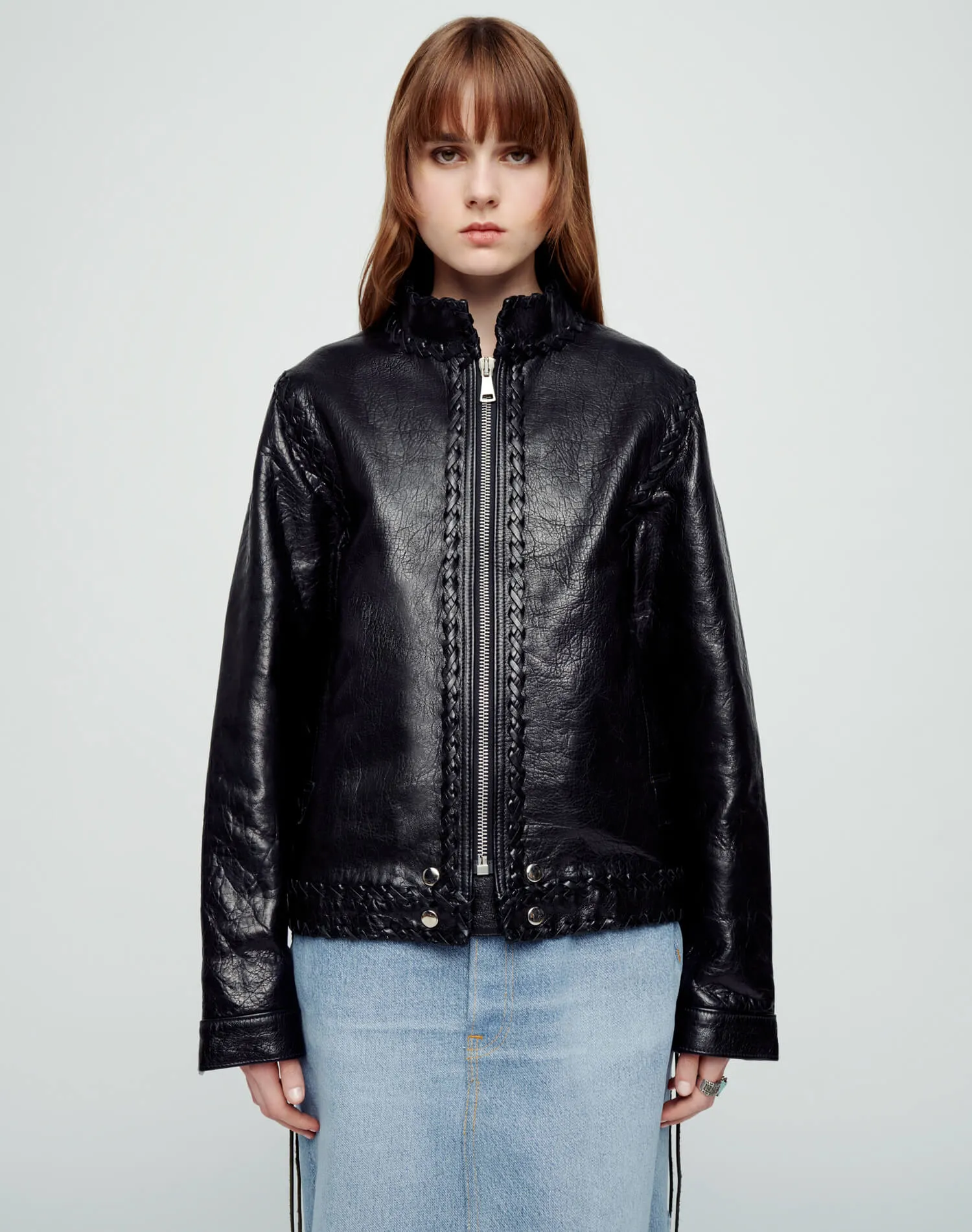 Whipstitch Leather Sport Jacket - Black Leather