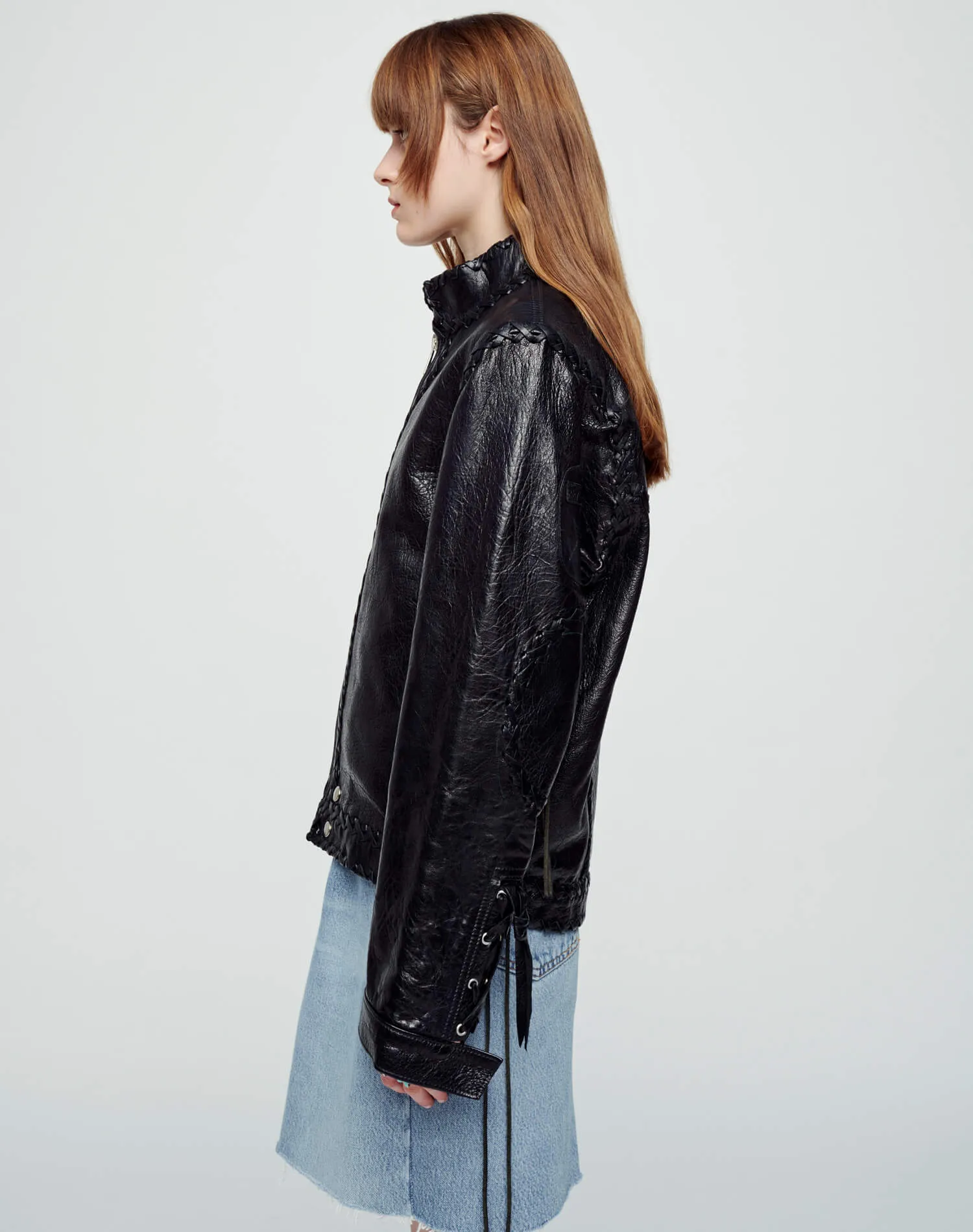 Whipstitch Leather Sport Jacket - Black Leather