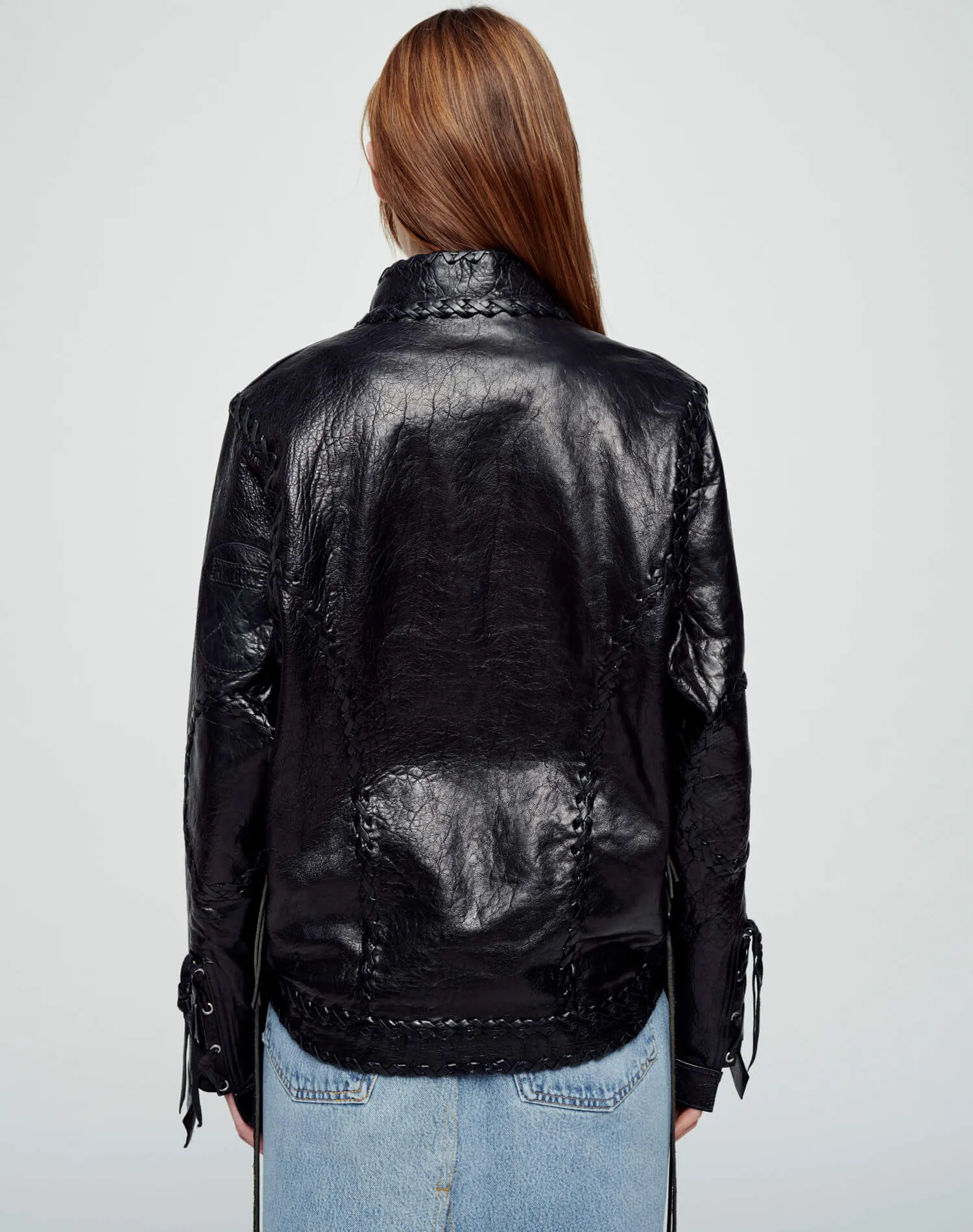 Whipstitch Leather Sport Jacket - Black Leather