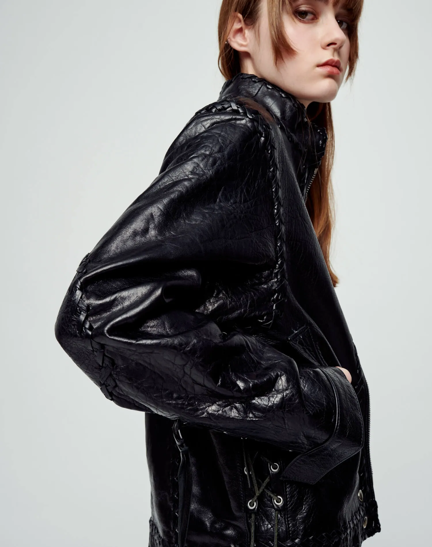 Whipstitch Leather Sport Jacket - Black Leather