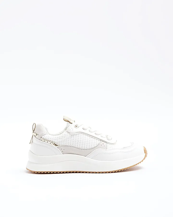 White mesh panel lace up trainers