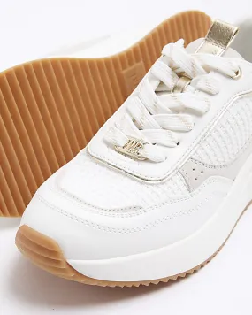 White mesh panel lace up trainers