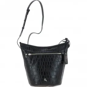 Women's Leather Shoulder Handbag Black/croc: 63790 Croc