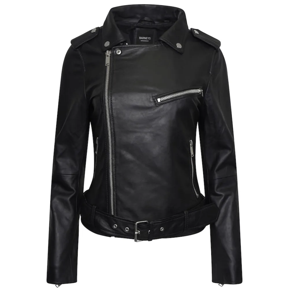 Women's Petite 'Emma' Belted Leather Biker Jacket - Barneys Originals