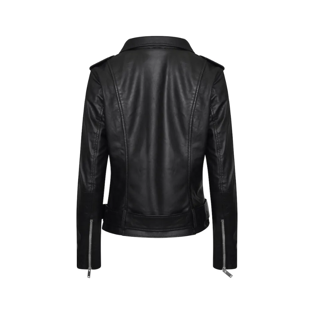 Women's Petite 'Emma' Belted Leather Biker Jacket - Barneys Originals