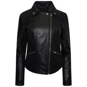 Women's Tall Ribbed Leather Biker Jacket - Belina - Barneys Originals