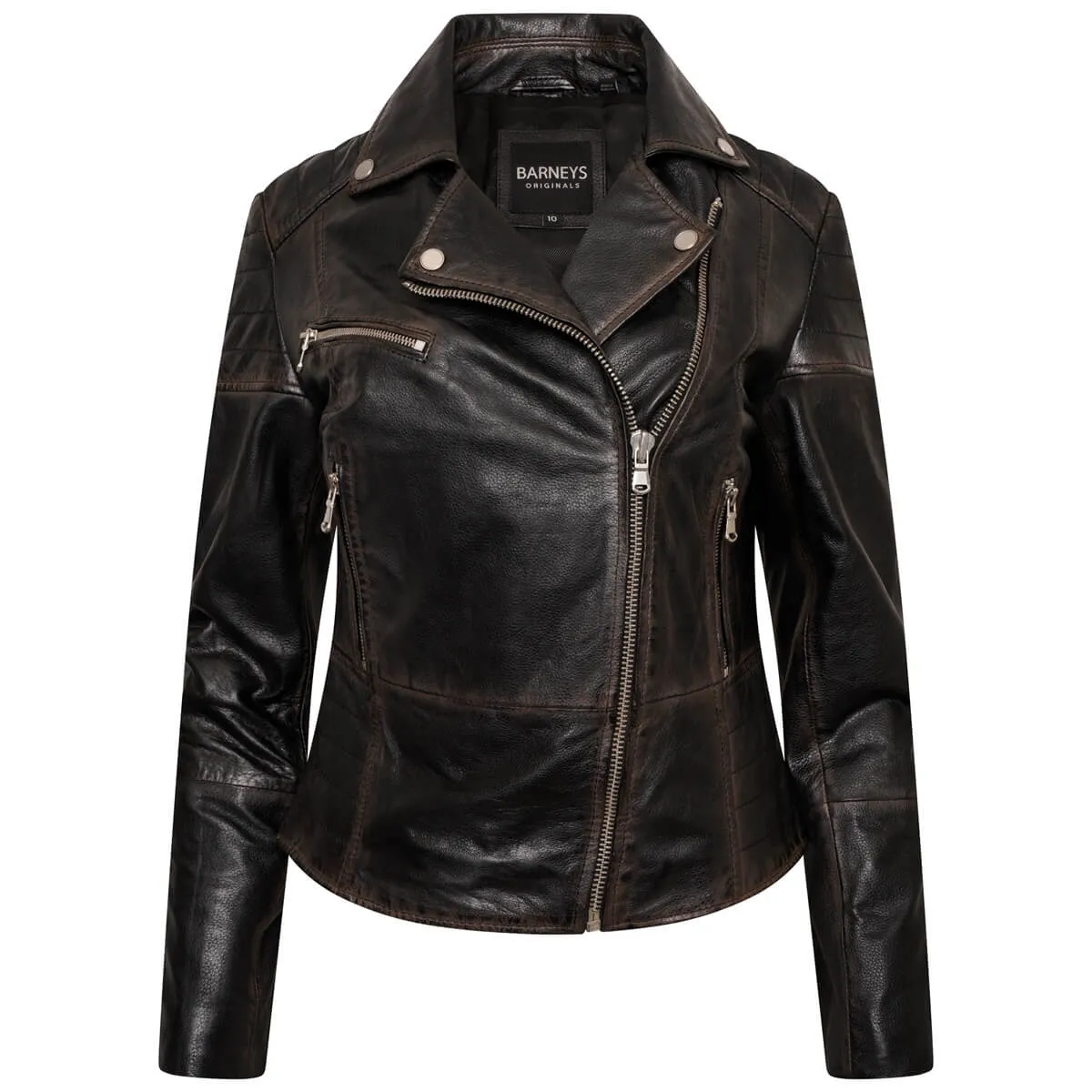 Women's Washed Clara Leather Biker Jacket - Barneys Originals