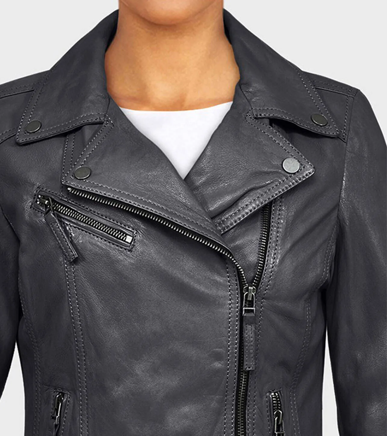 Women's black leather jacket in oakwood club metal biker style