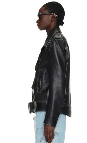 Women’s Black Vintage Biker Leather Jacket with Moto Style