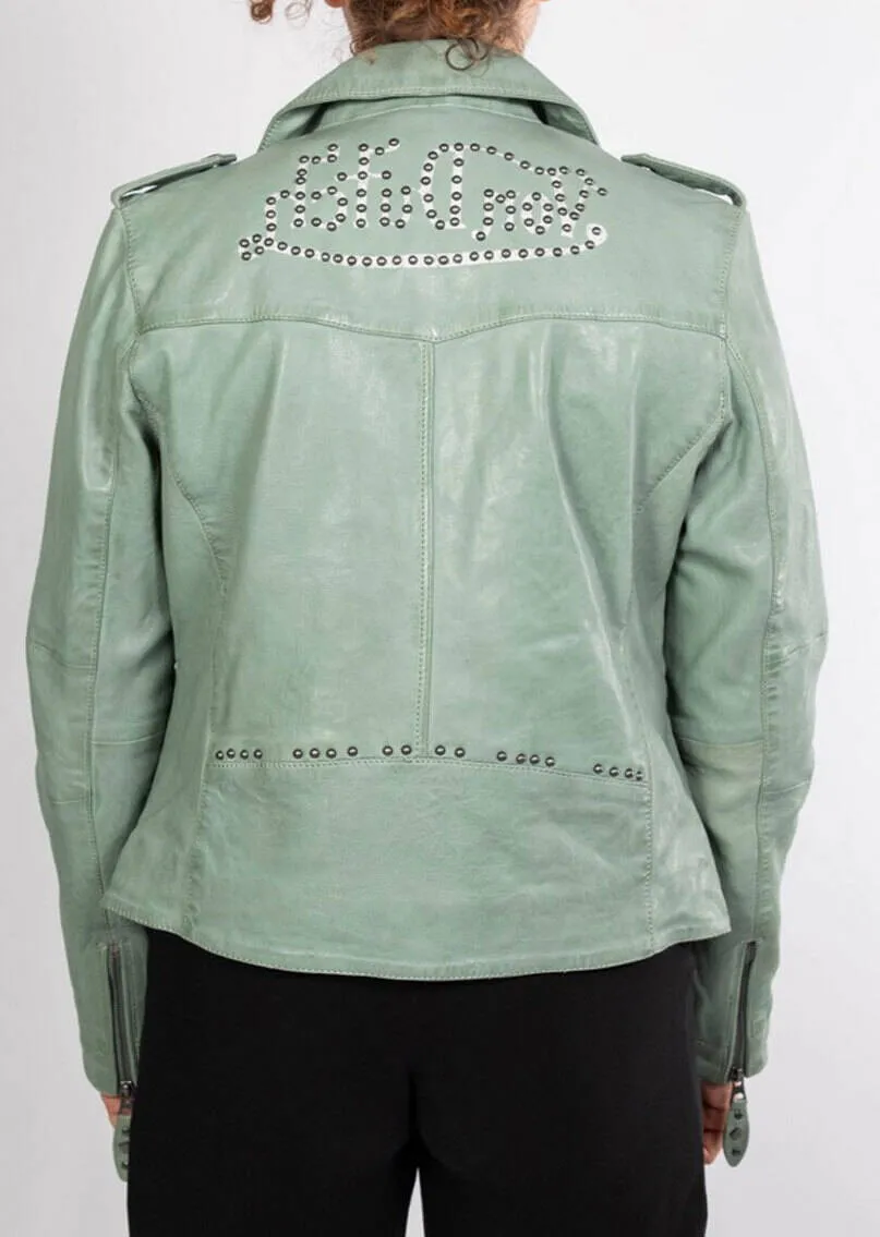 Women's jade biker style rose garden leather jacket lacosta