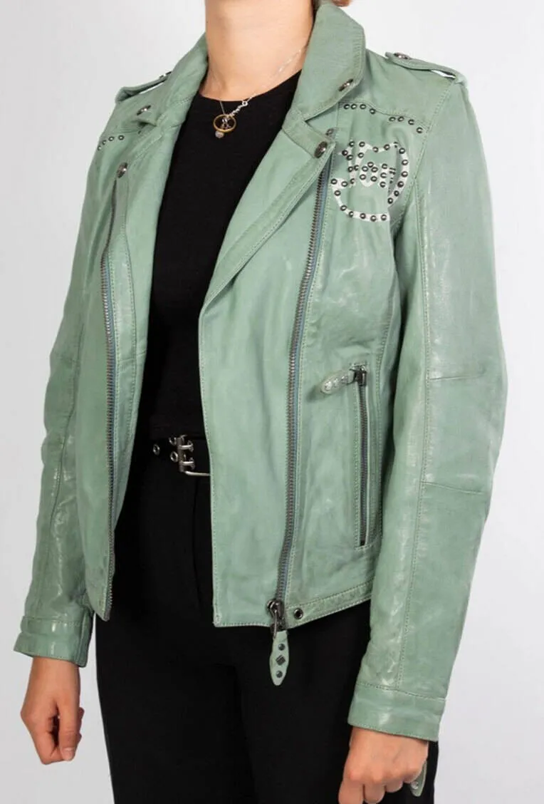 Women's jade biker style rose garden leather jacket lacosta