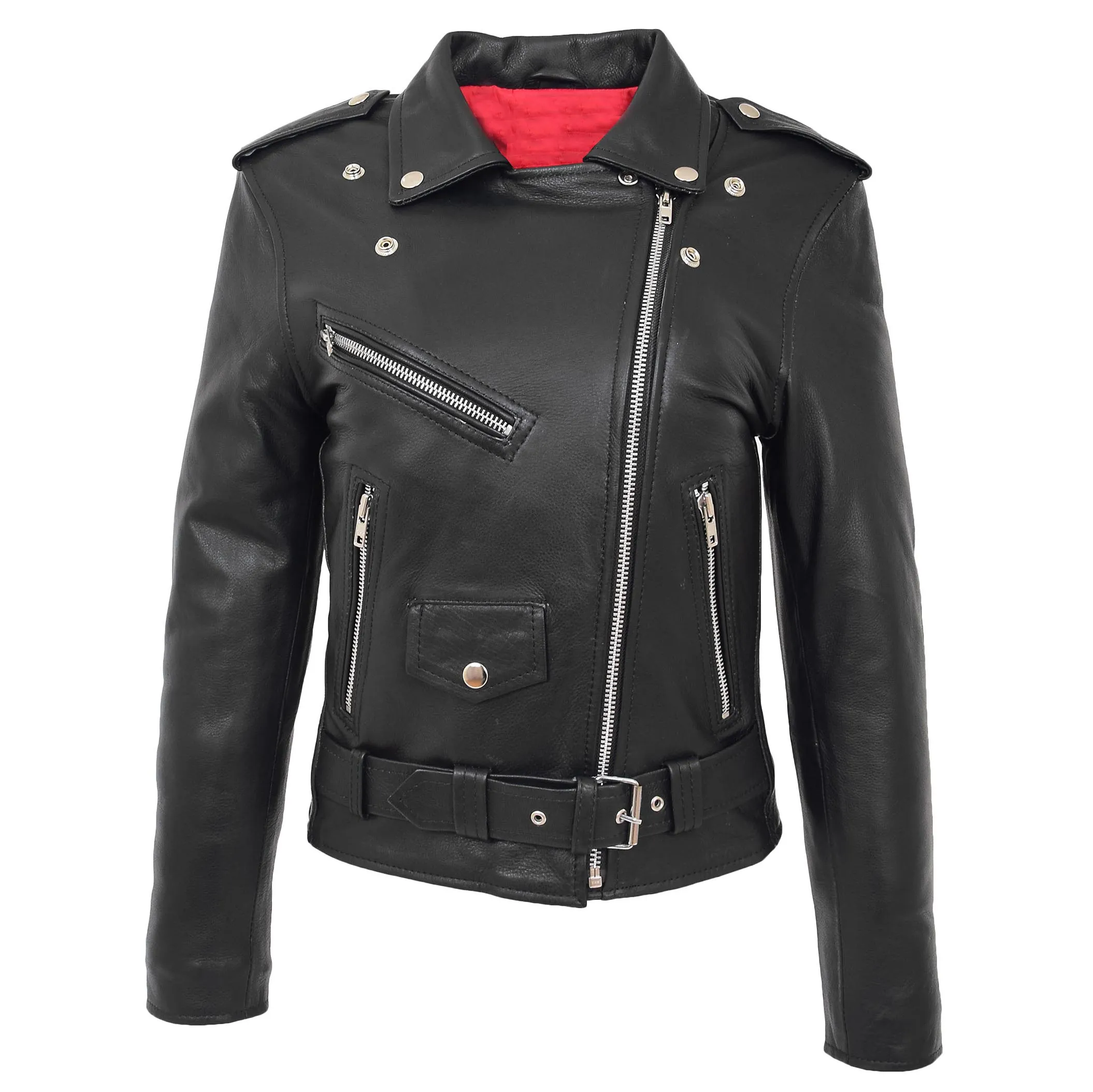 Womens Leather Biker Brando Style Jacket Holly Black