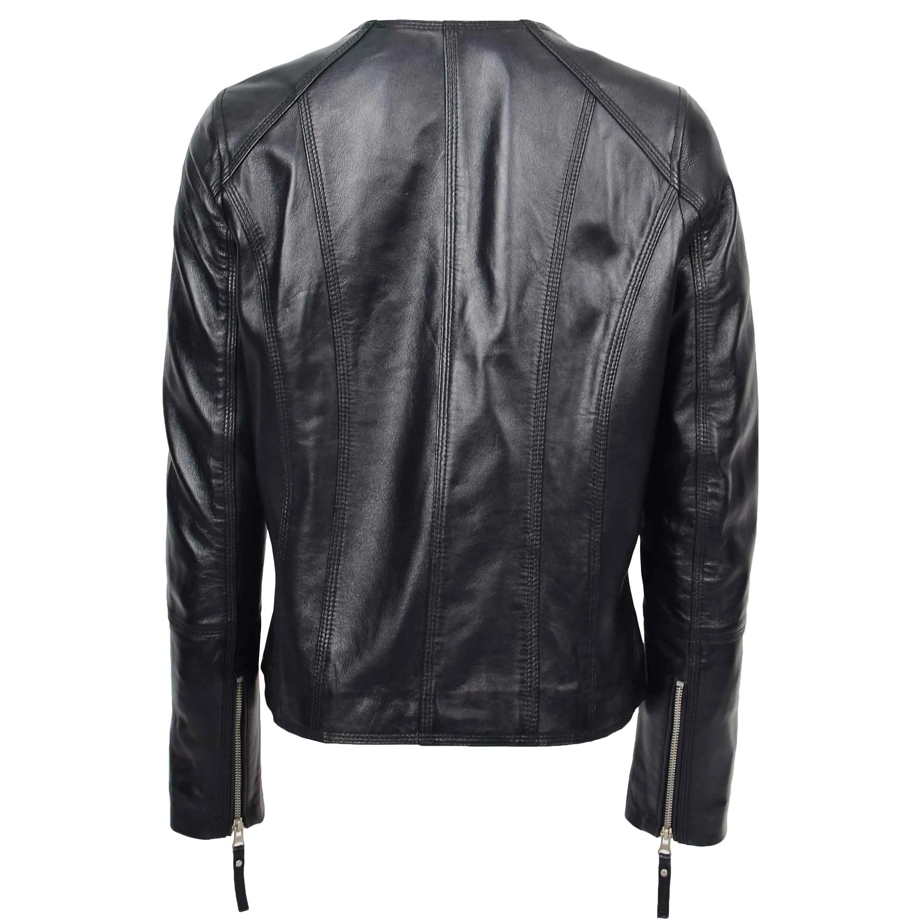 Womens Leather Casual Biker Jacket Cross Zip Shelly Black