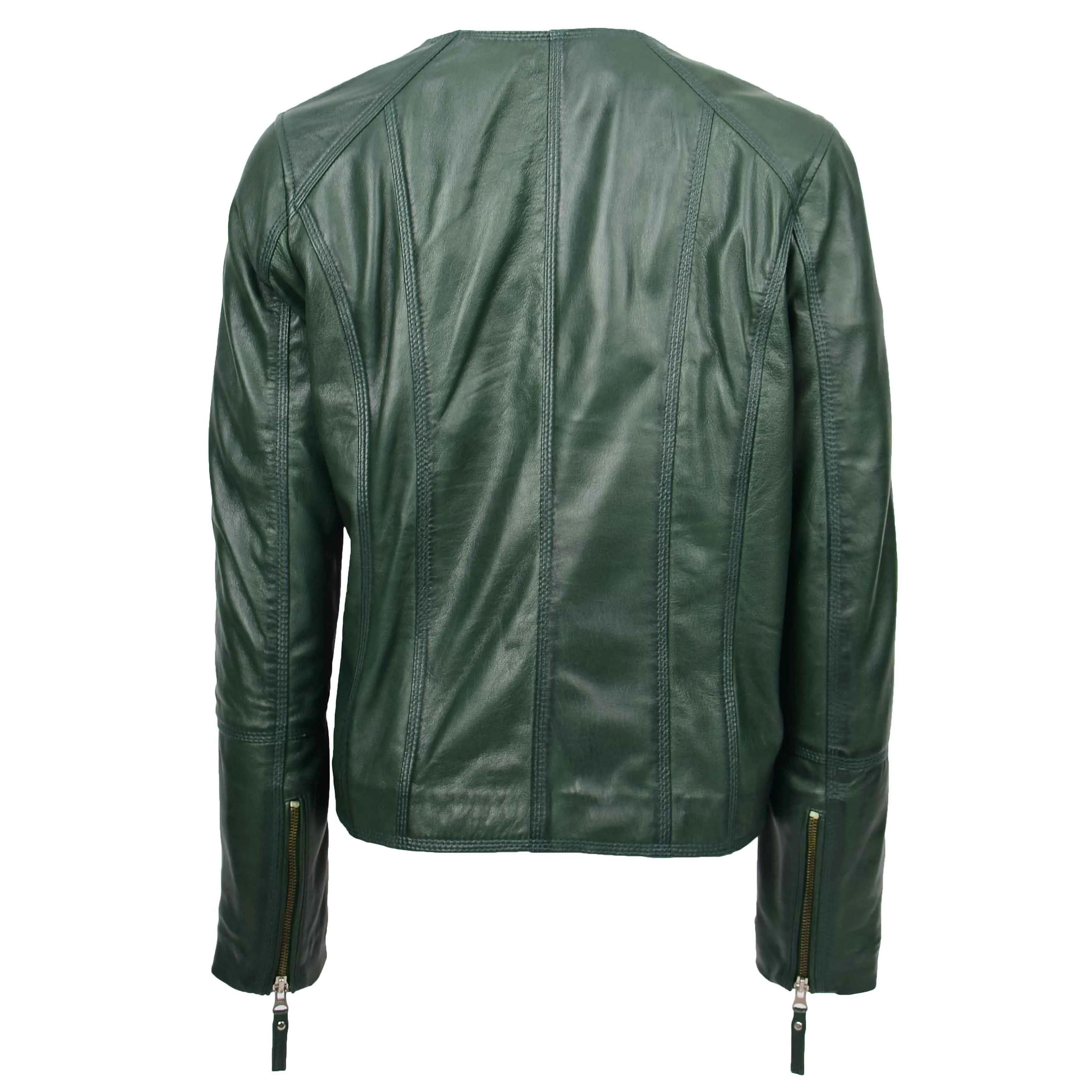 Womens Leather Casual Biker Jacket Cross Zip Shelly Green