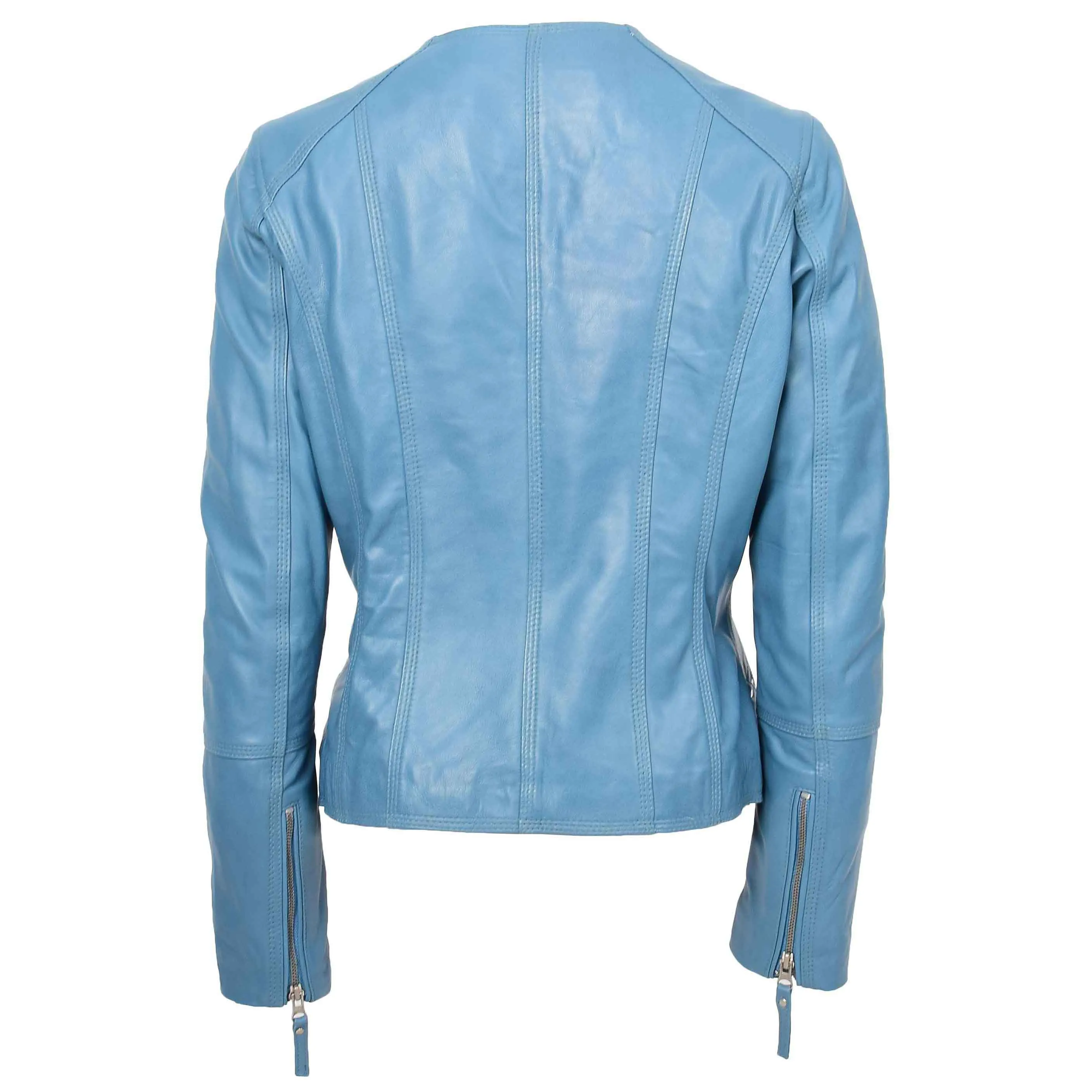 Womens Leather Casual Biker Jacket Cross Zip Shelly Teal