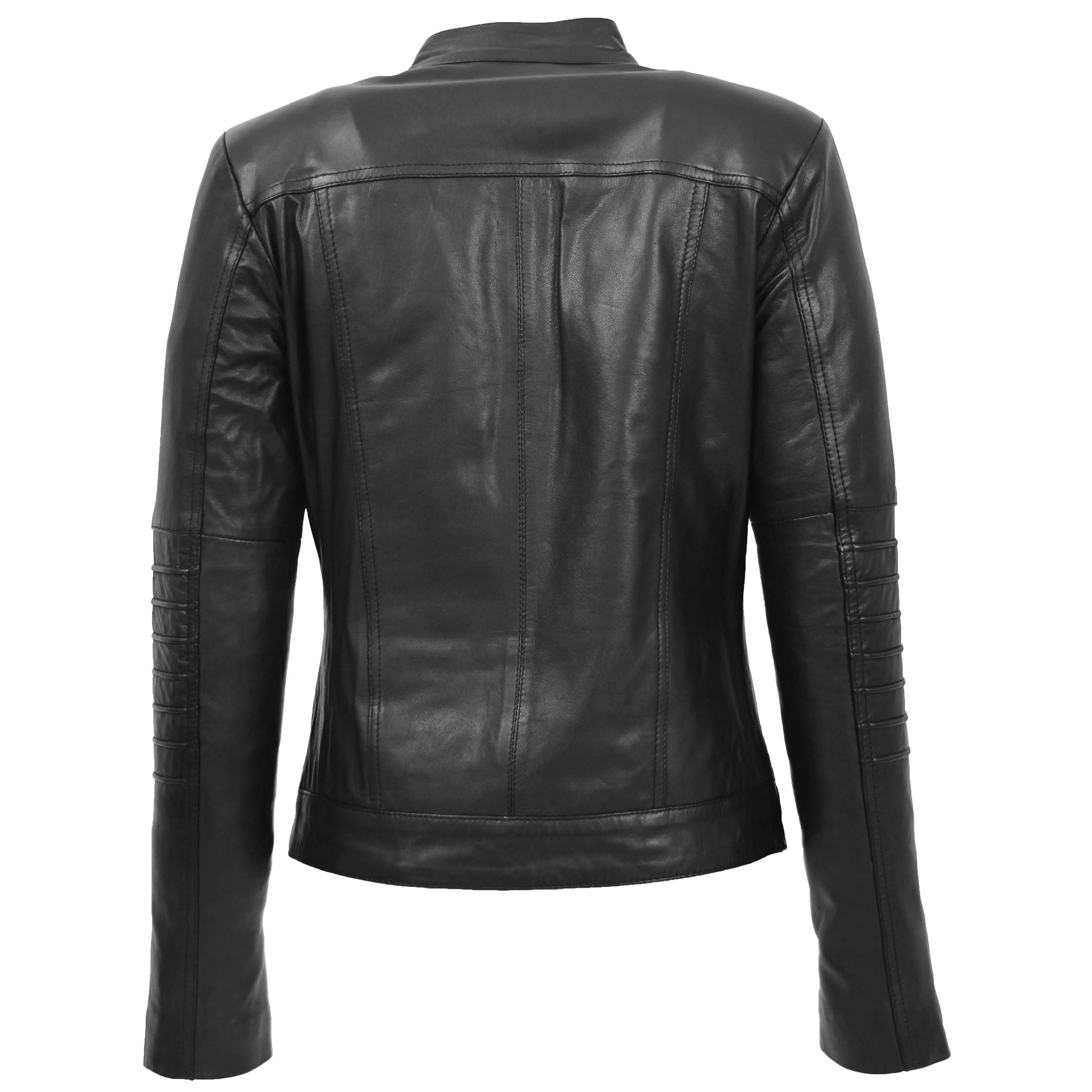 Womens Leather Classic Biker Style Jacket Alice Black