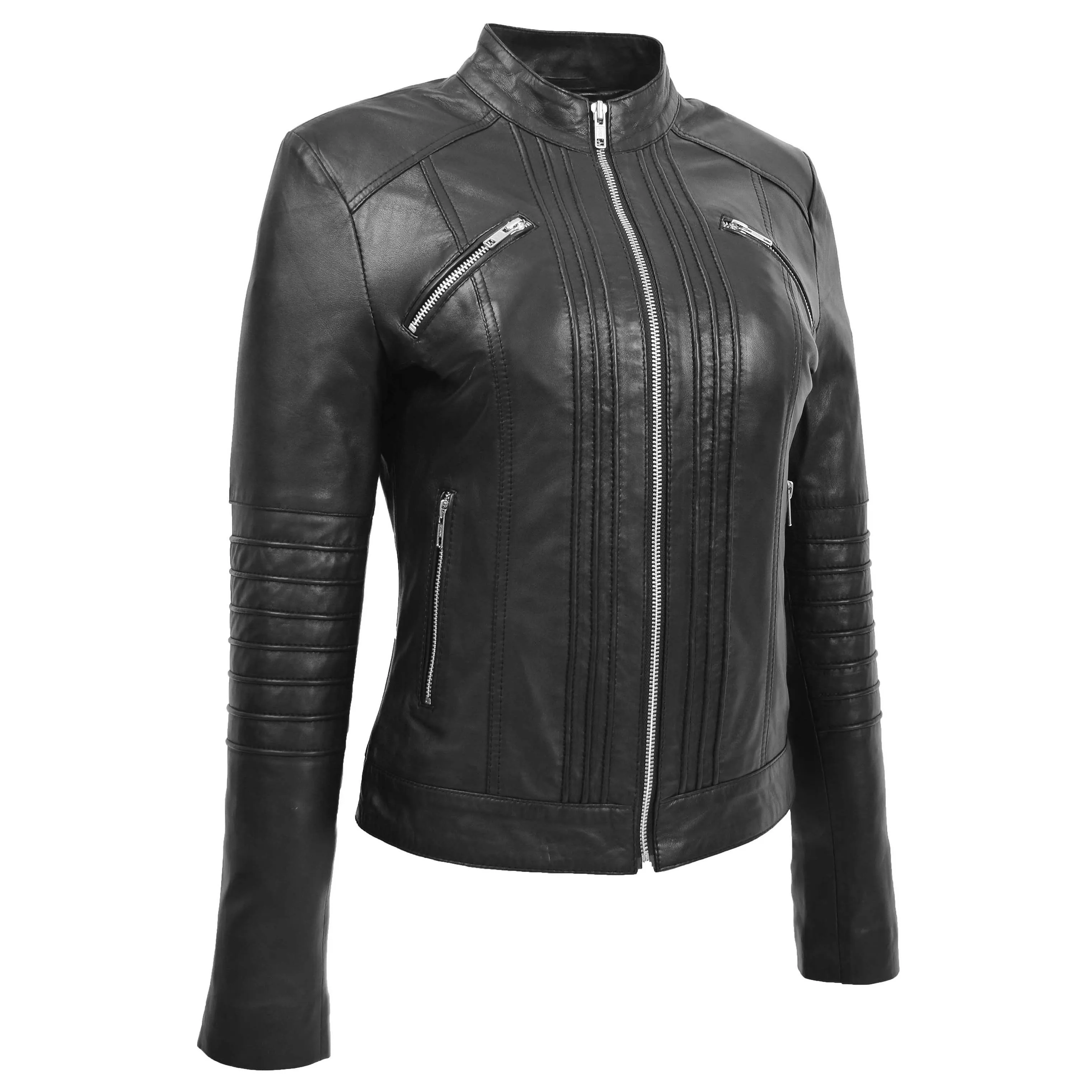 Womens Leather Classic Biker Style Jacket Alice Black