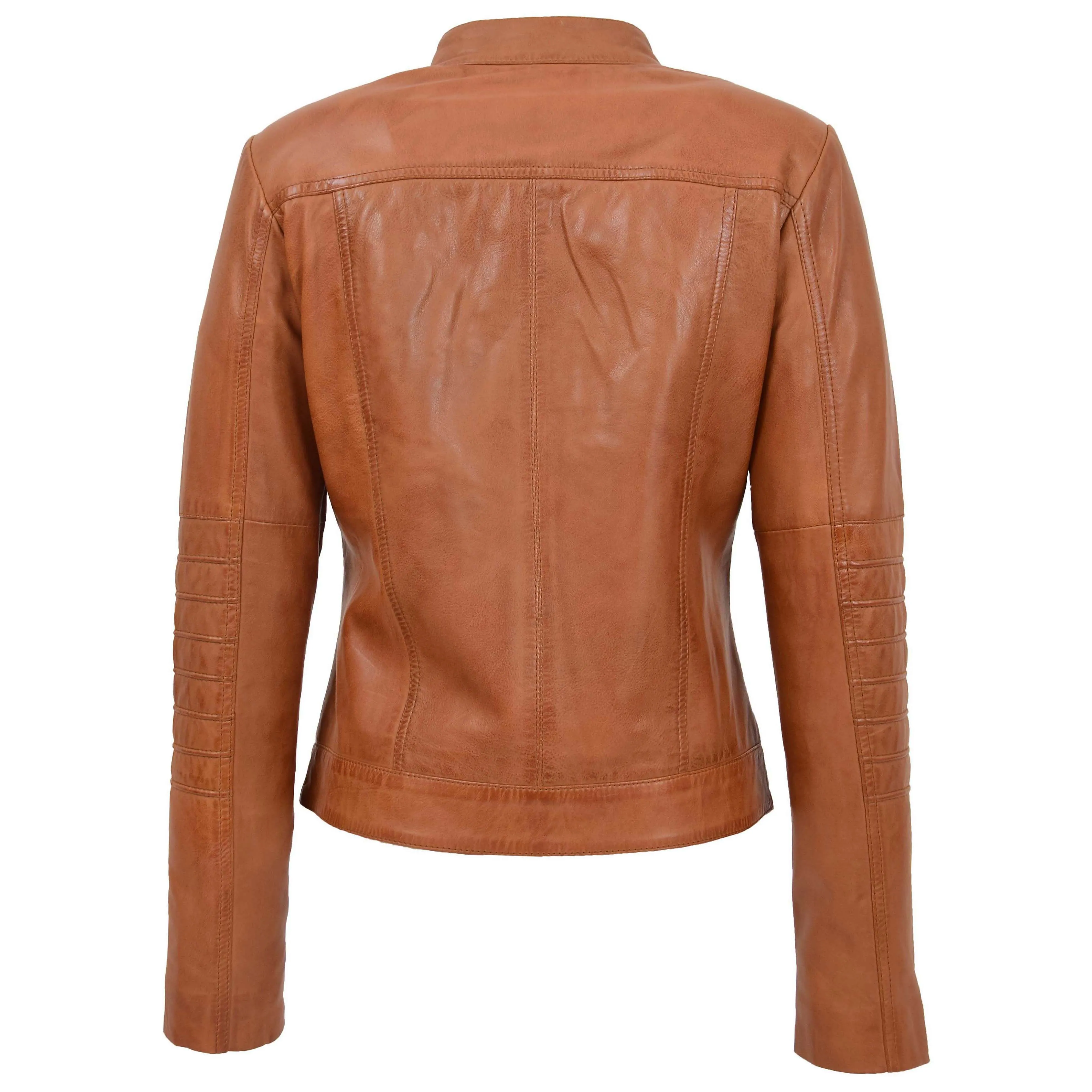 Womens Leather Classic Biker Style Jacket Alice Tan