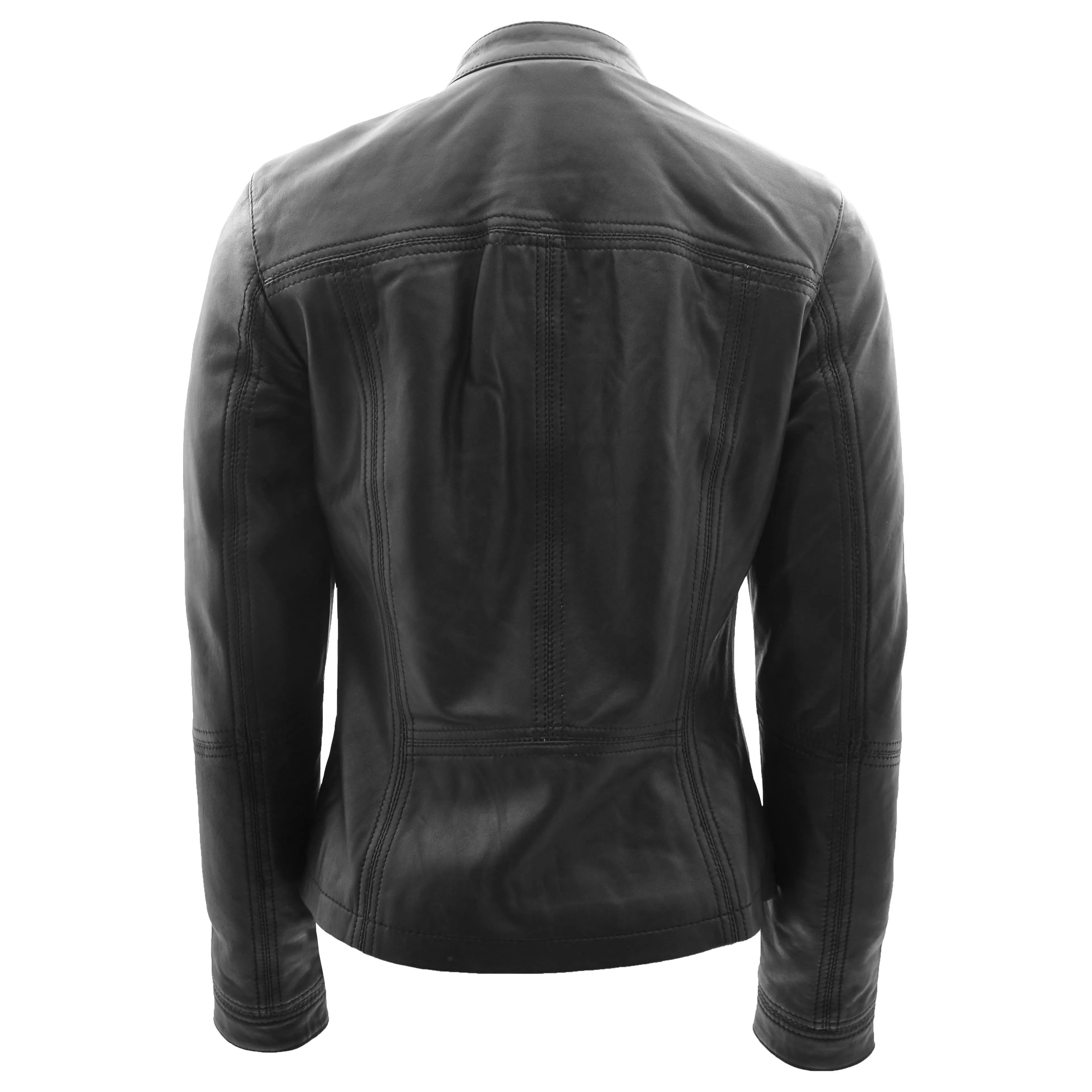 Womens Leather Classic Biker Style Jacket Tayla Black