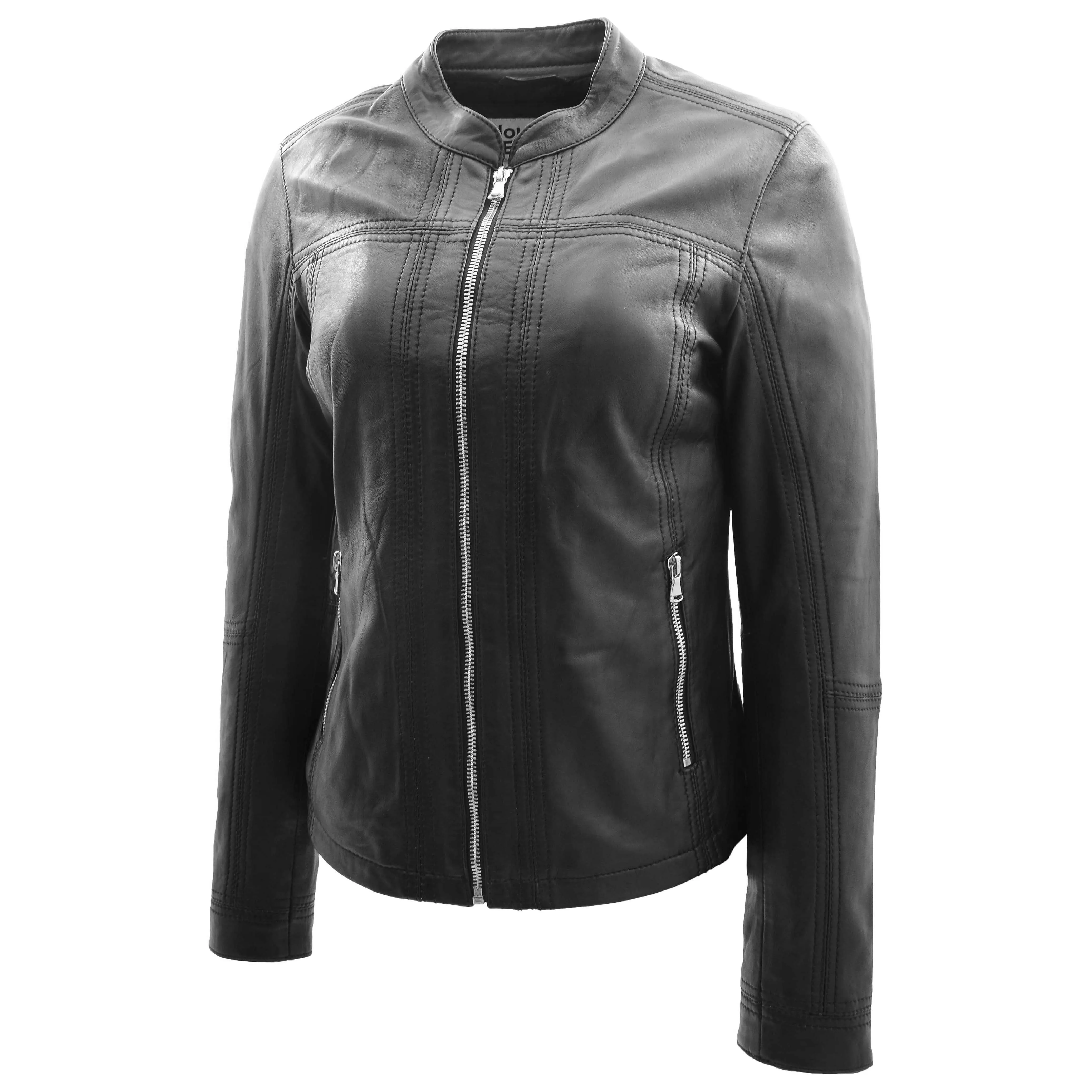 Womens Leather Classic Biker Style Jacket Tayla Black