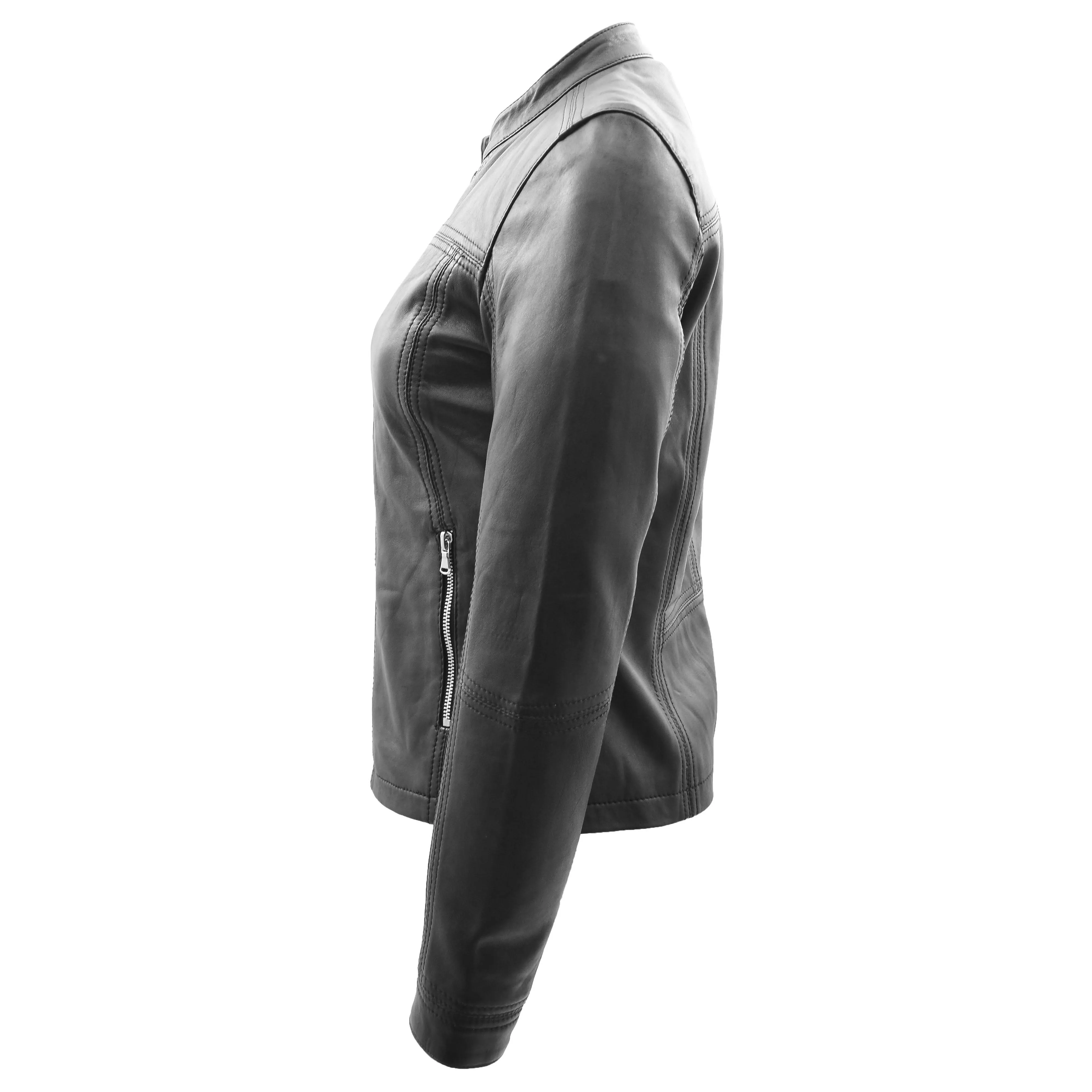 Womens Leather Classic Biker Style Jacket Tayla Black