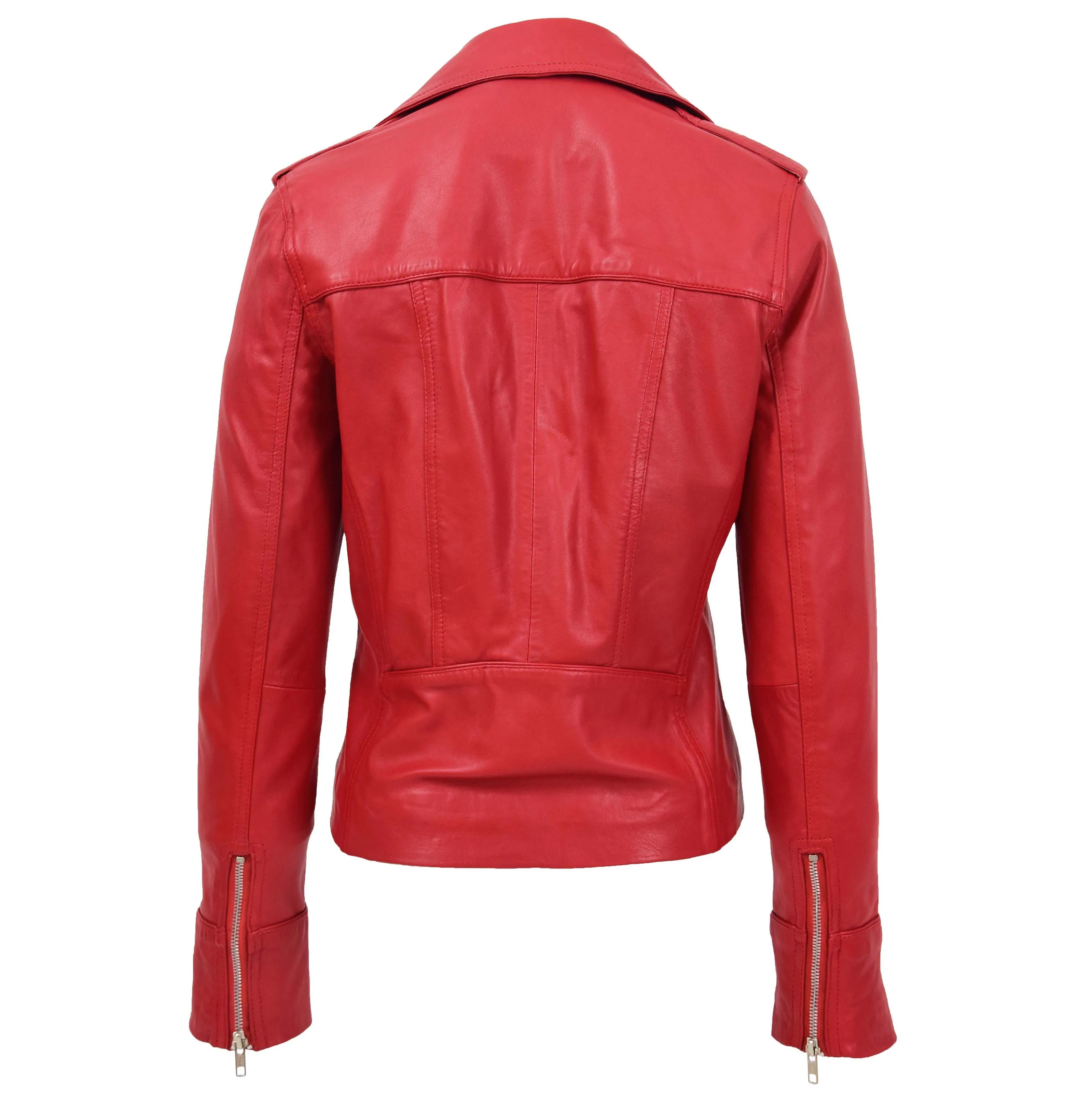 Womens Leather Fitted Biker Style Jacket Kim Red