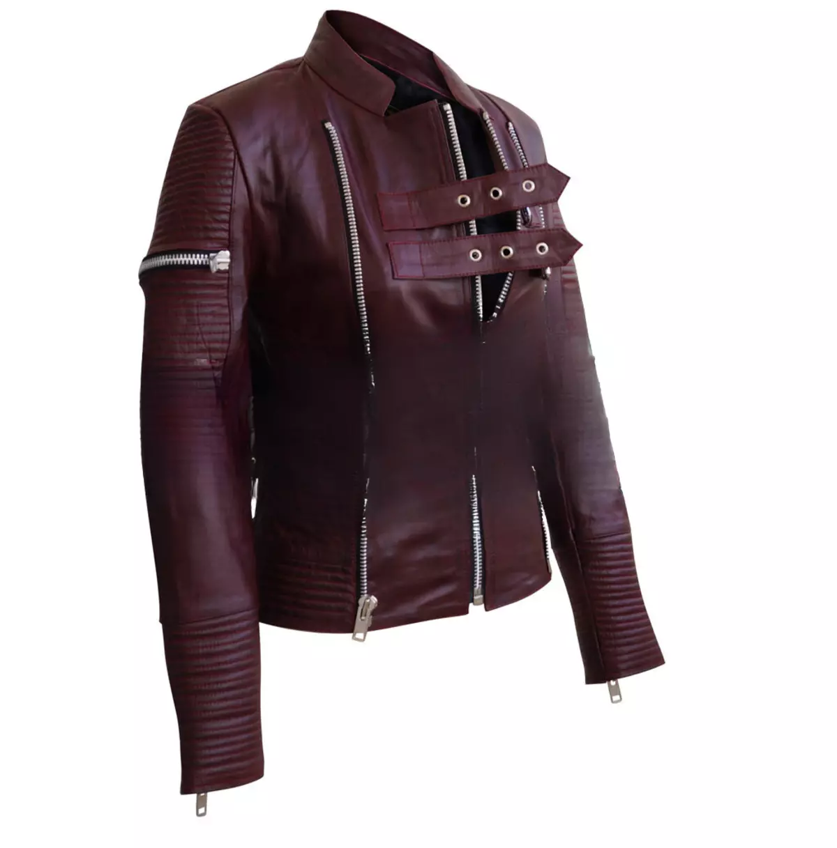 Women's Maroon Genuine Sheep Skin Leather Jacket With Rib Quilting