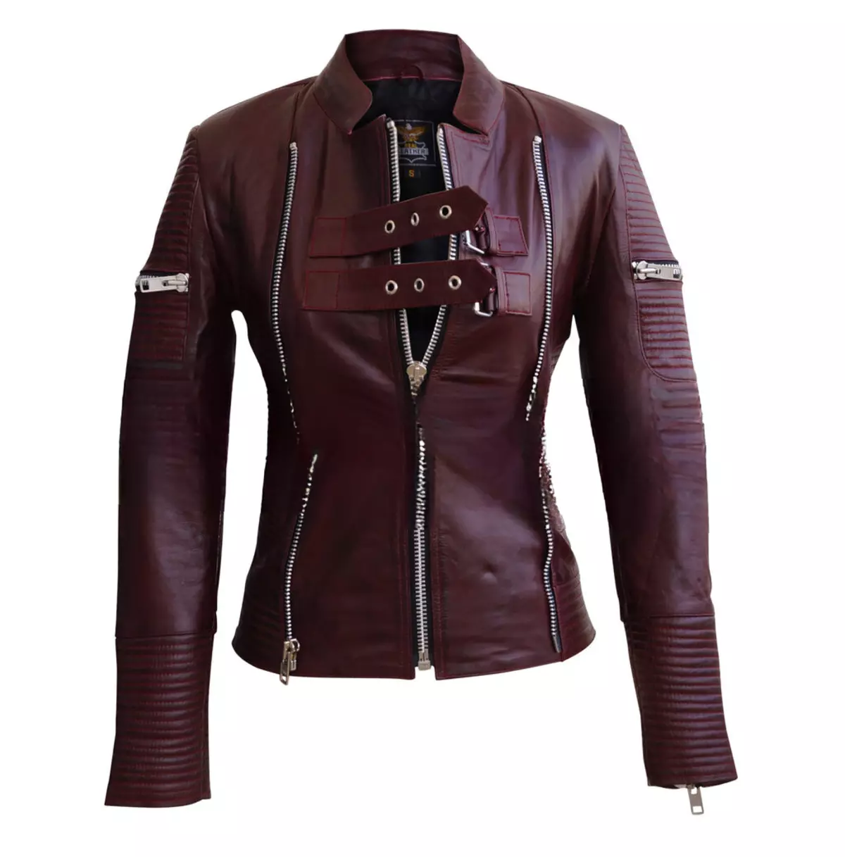 Women's Maroon Genuine Sheep Skin Leather Jacket With Rib Quilting