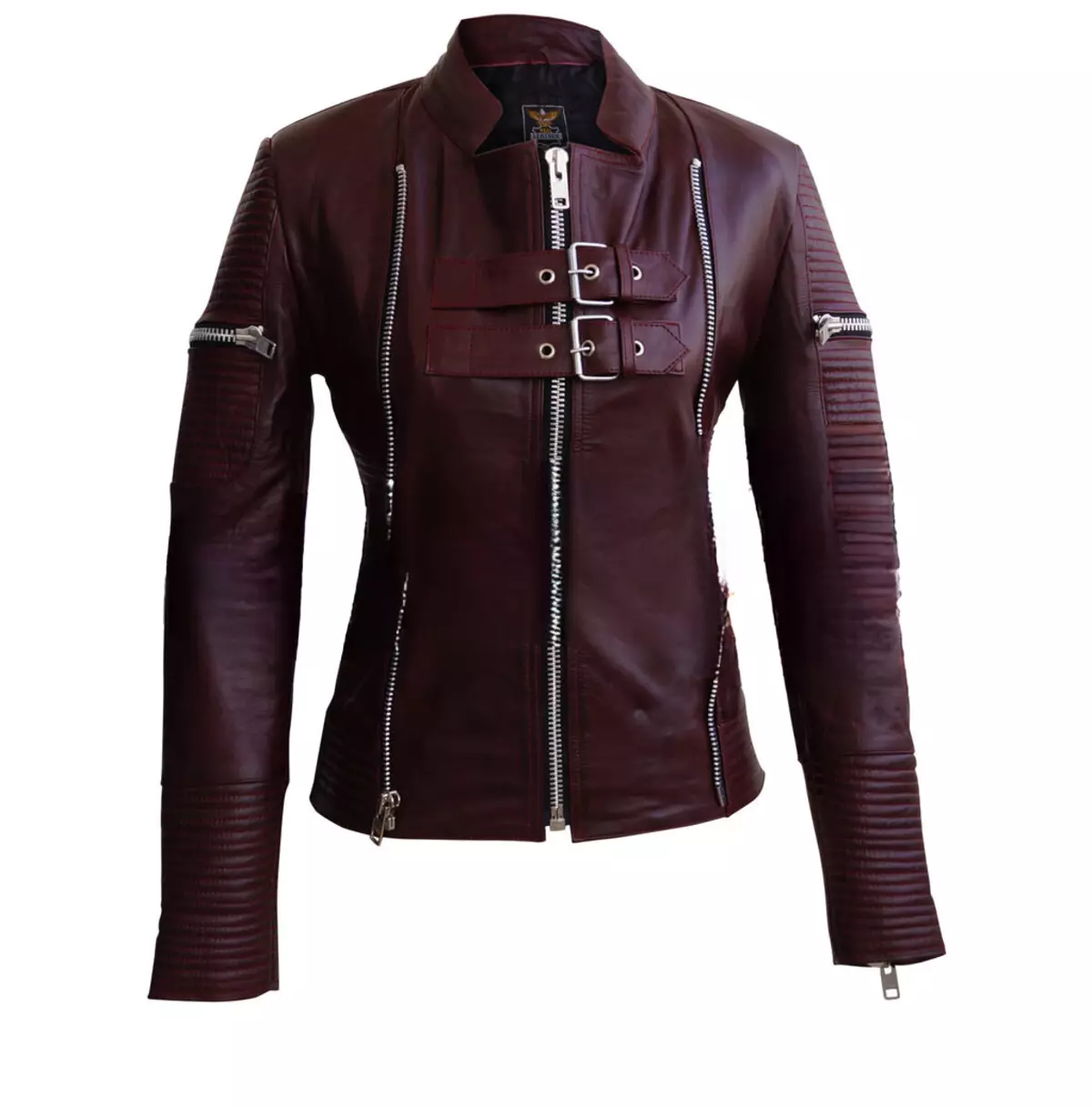 Women's Maroon Genuine Sheep Skin Leather Jacket With Rib Quilting