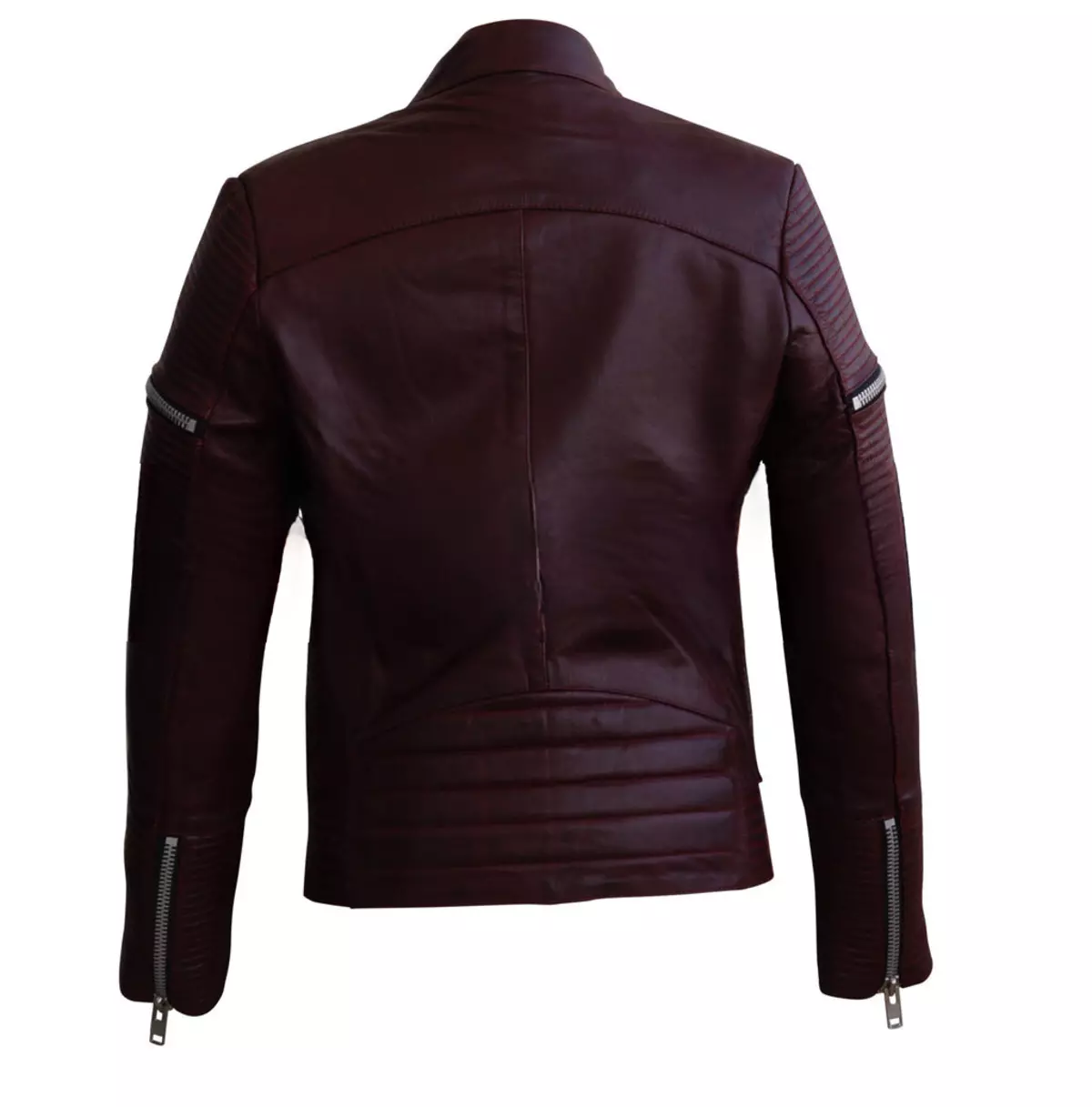 Women's Maroon Genuine Sheep Skin Leather Jacket With Rib Quilting